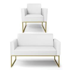 Sofá Namoradeira Com Poltrona Base Industrial Dourado Marisa Corino Branco D03 - D`rossi