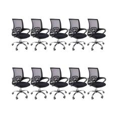 Kit 10 Cadeiras De Escritório Begonia Mesh Ergonômico Preto