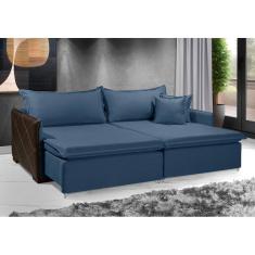 Sofá Sem Caixa Retrátil Reclinavel Mônaco 1,60m ESTILO ESTOFADOS - França Linhosoft COR "Azul"