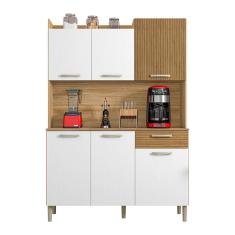 Armário de Cozinha Compacta 6 Portas e 1 Gaveta 121cm Florença Ripado Freijó/Supremo - Pallazio