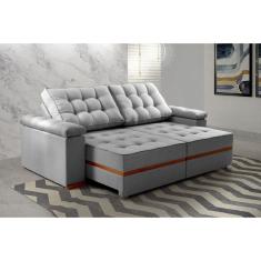 Sofá Retrátil e Reclinável 4 Lugares Prada Linho Cinza