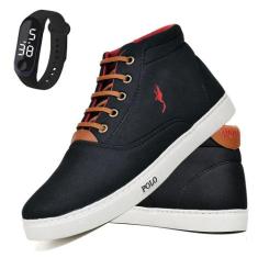 Kit Tênis Casual Masculino + Relógio Digital Polo Blu Dia a Dia, 41, P