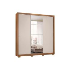 Guarda Roupa Casal 3 Portas de Correr (1 c/ Espelho) e 2 Gavetas c/ Pés Residence Amêndola/Off White - Demóbile