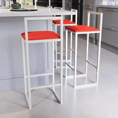 Jogo 2 Banqueta Alta Balcão Bistrô Industrial Branca Assento Estofado (Vermelho)