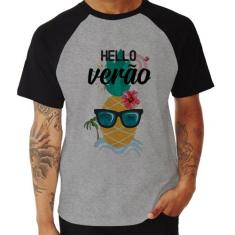 Camiseta Raglan Hello Verão - Foca na Moda, Cinza, Preto, GGG