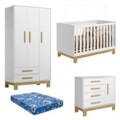 Quarto de Bebê Q Encanto Slim Branco Acetinado com Colchão Ortobom  Qm