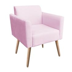 Poltrona Marisa Suede Rosa Bebê Pés Palito Natural D´rossi