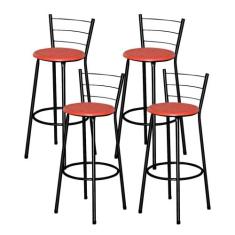Jogo 4 Banqueta Alta Para Cozinha Ratan Preta Cristal - Lamar Design, 