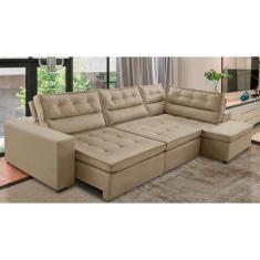 Sofá de Canto Retrátil e Reclinável com Molas LD 3,40x2,00m Viviane Suede Bege Madelina Decor