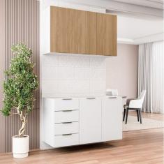 Cozinha Modulada 2 Peças sem Tampo 1 Aéreo 3 Portas e 1 Balcão Pia Ipanema Cabecasa Madeiramadeira Branco/Amadeirado