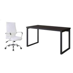 conjunto de mesa miguel preta 150 cm com cadeira de escritório diretor giratória cleaner branca