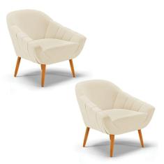 Kit 02 Poltronas Giovana Linho Pés Palito Castanho - D`Rossi