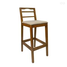 Banqueta de Madeira para Bancada Alta Estofada Grécia Amêndoa Linho Bege CCS