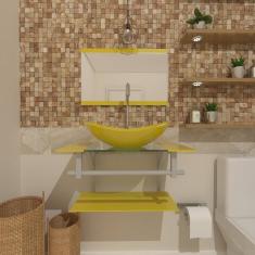 Gabinete de Vidro 60cm Inox com Cuba Oval Amarelo