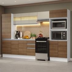 Armário de Cozinha Completo 100% MDF 300cm Branco/rustic