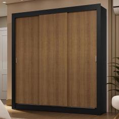 Guarda-Roupa Casal 3 Portas Correr Preto/Rustic
