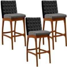 Kit 03 Banquetas Altas B04 Preto Cinza Escuro