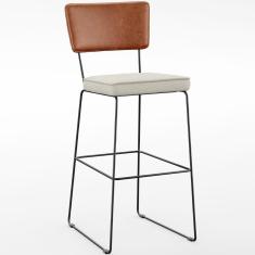 Banqueta Alta Cozinha Allana L02 Camel Linho Champagne