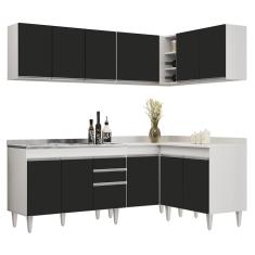 Armário De Cozinha Modulado De Canto 6 Peças Cp30 Com Pia Inox Branco/preto - Lumil