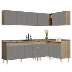 Armário De Cozinha Modulado De Canto 6 Peças Cp33 Com Pia Inox Castanho/cinza - Lumil