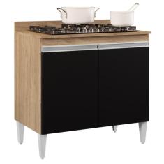 Balcão Para Cooktop 80cm 2 Portas Flórida Castanho-preto - Lumil Móveis