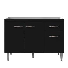 Balcão Gabinete Para Pia Sem Tampo 120cm 3 Portas E 1 Gaveta Gabriela Preto - Ajl Móveis