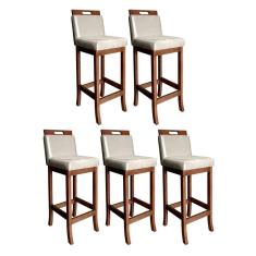 Kit 5 Banquetas Alta com Encosto Estofado Milão 104 Cm Madeira Maciça Suede Bege CCS