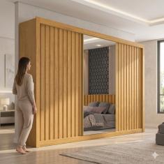 Guarda-Roupa Europa Grécia com espelho, 3 portas de correr, 6 gavetas e 12 prateleiras – 226 cm de largura