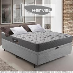 Cama Box Baú Herval Casal Black, 71x138x188 cm, Bordado, Colchão Composto