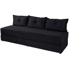 Sofanete Sofá de 3 lugares Sofá Cama de Casal Bicama em Suede Preto
