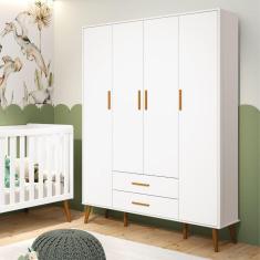 Guarda Roupa de Bebê 4 Portas 2 Gavetas Isis Móveis Reller Branco