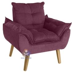 Poltrona/Cadeira Decorativa Opala  Vinho  Com  Pés Quadrado Smf Decor