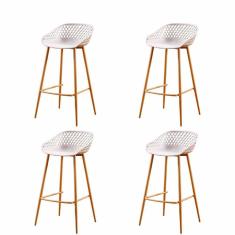 Kit 4 Banquetas Altas Clarice Sidera Rivattis Polipropileno Nude Base Metal Aço