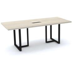 Mesa de Reunião com Caixa de Tomada 200 x 90 cm Pé Tubular PE40 MDP Nogueira CasaBlanca Base Preta