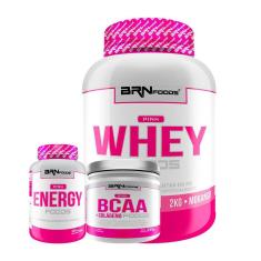 KIT 1x Pink Whey Protein Foods- 2kg + Pink Energy 120 caps + Pink BCAA + Colágeno 250g- BRN Foods-Unissex
