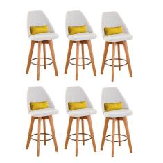 Kit 06 Banquetas Bege Claro E Almofada Corino Amarelo