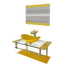 Gabinete de Vidro 80cm Inox com Cuba Oval Amarelo