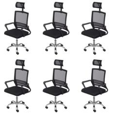 Kit 6 Cadeiras para Escritório Presidente Lyon Alta em Tela Mesh Preto