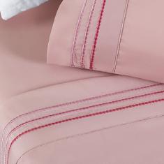 Jogo de Lençol Casal Yara bordado 4 peças Rosa