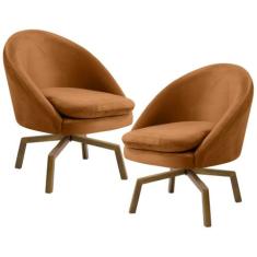 Kit 2 Poltronas Decorativas Giratórias Base Ka Madeira Rafa B-262 Velu