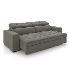Sofá Decorativo Hugo 4 Lugares 300cm Reclinável e Retrátil Veludo Cinz
