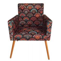 Poltrona Decorativa Pés Palito Nina Suede Mandala Preto - DS Móveis - 