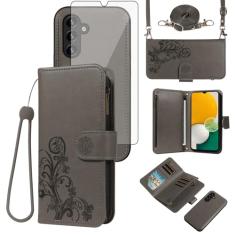 Asuwish Capa de celular para Samsung Galaxy A13 5G carteira com zíper destacável com protetor de tela de vidro temperado alça porta-cartão flor A04S M13 G5 A 13 2022 13A A135G SM A136U mulheres