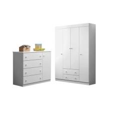 Guarda-roupa para Quarto Infantil com 4 Portas e 2 Gavetas Branco - Ph