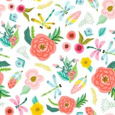 Papel de Parede Flores e Libélulas Quarto Feminino 57x270cm - Quartinh