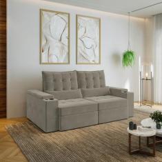 Sofá Retrátil Reclinável 3 Lugares 210cm Porta Copos e USB Embaúba Ext