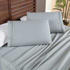 Jogo Cama Lençol Honore Casal Padrão Micro Percal 200 Fios c/ Detalhes Bordados 4 Peças - Cinza Geada