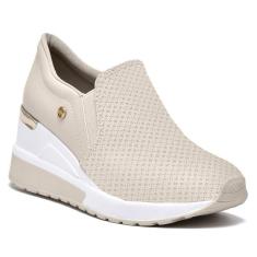 Tênis Feminino Anabela Slip On Napa Bege Dourado Via Marte 046-002-08-Feminino