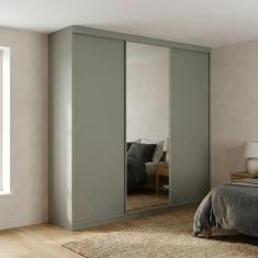 Guarda-Roupa Casal 3 Portas e 1 Espelho 100% MDF Geneve Cinza/Urbi - R