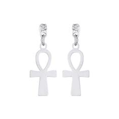 Brinco Cruz Ansata 17mm - Sunshine Cristais Cor:Prata